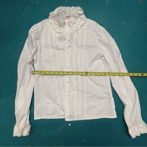 Vintage Victorian ruffle blouse – pintuck bib, lace cuffs,  70s style, size S